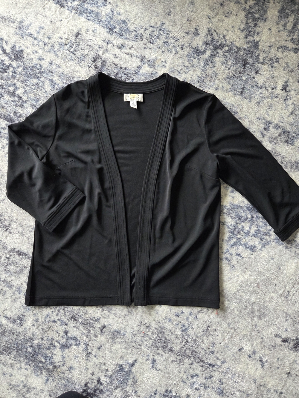 Talbots Petite Black Top with Ribbed Neck Detail